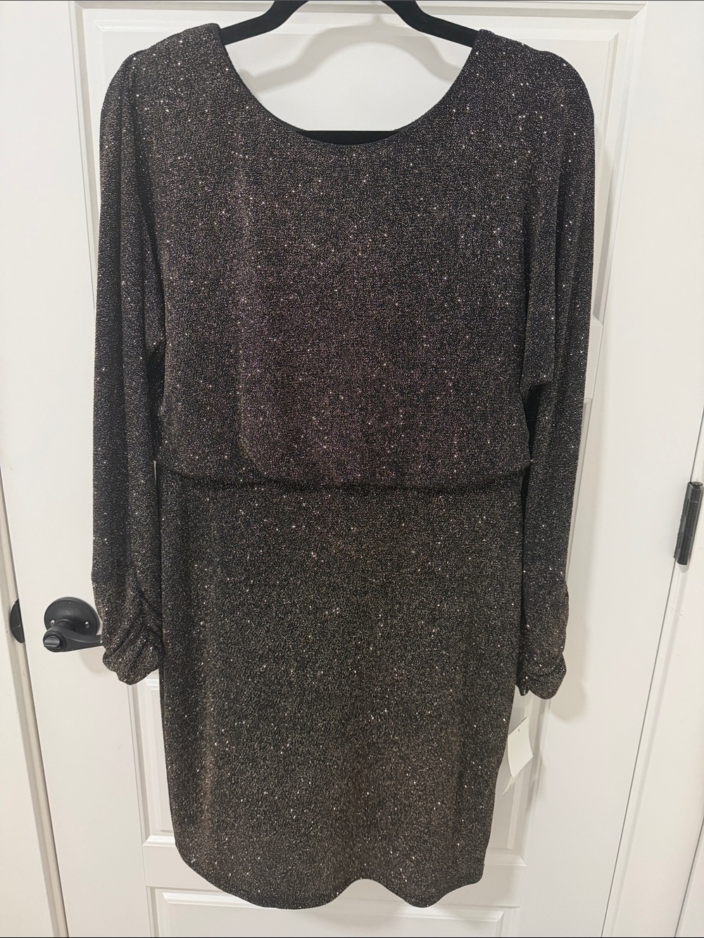 Jessica Howard Black Metallic Long Sleeve Blouson Dress